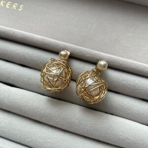 Elegant Gold Wire Wrapped Pearl Earrings